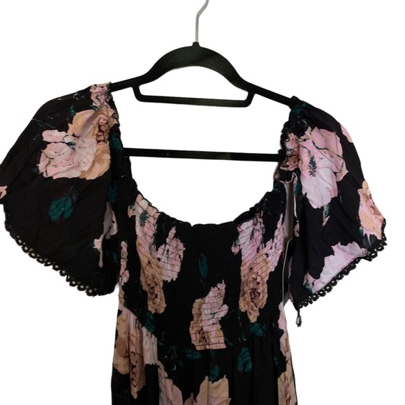 NWT Lulus Primrose Princess Black Floral Print Off-the-Shoulder Maxi Dress - Picture 7 of 11